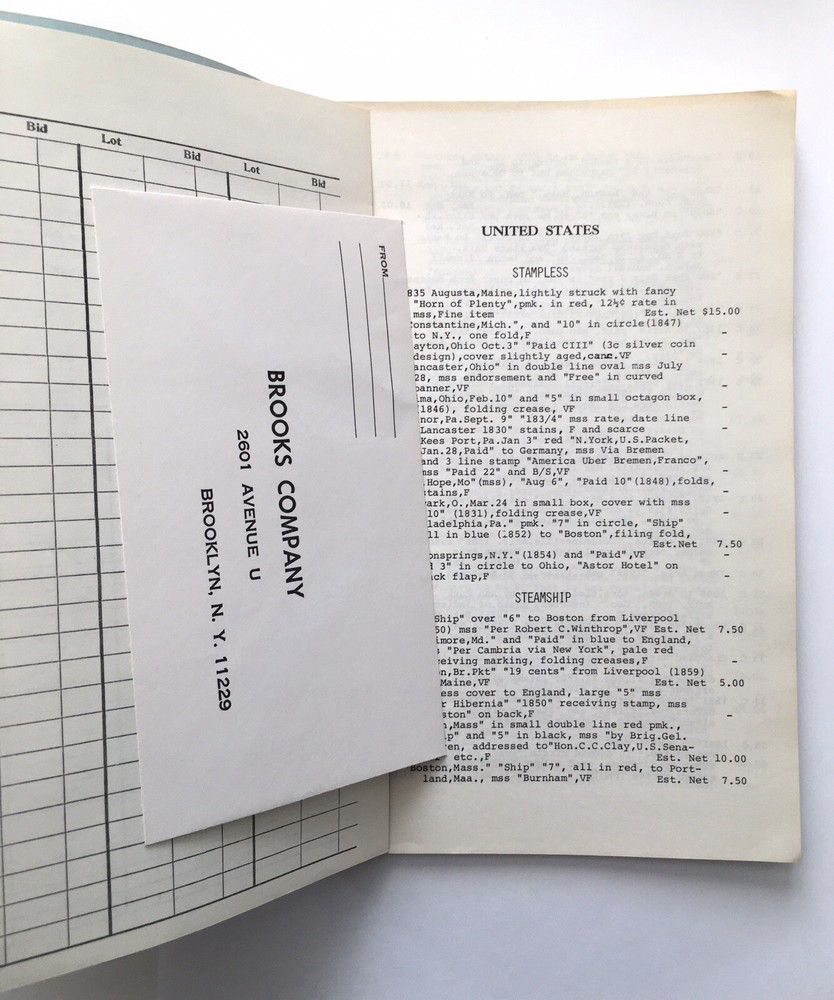 Brooks Stamp Company Brooklyn New York Old Auction Catalog 1972 Postage History