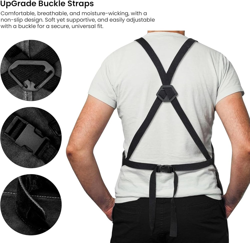 Leather Welding Work Apron with 9 Tool Pockets Black