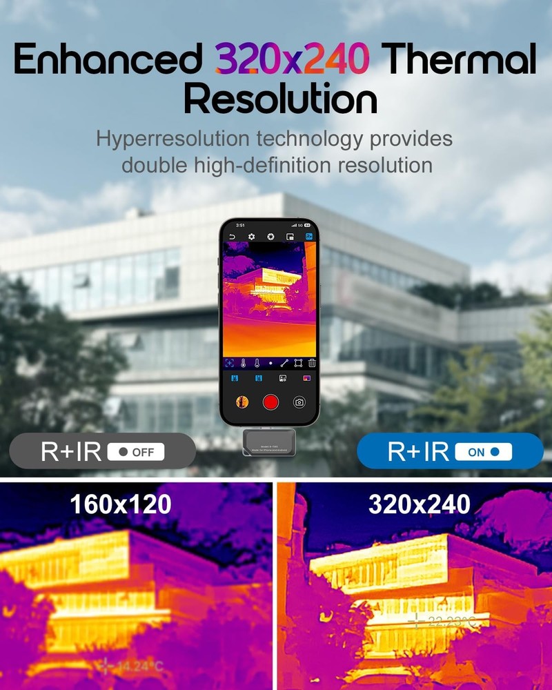 Thermal Camera for iPhone and Android, 320×240 Super IR Resolution Thermal Im...