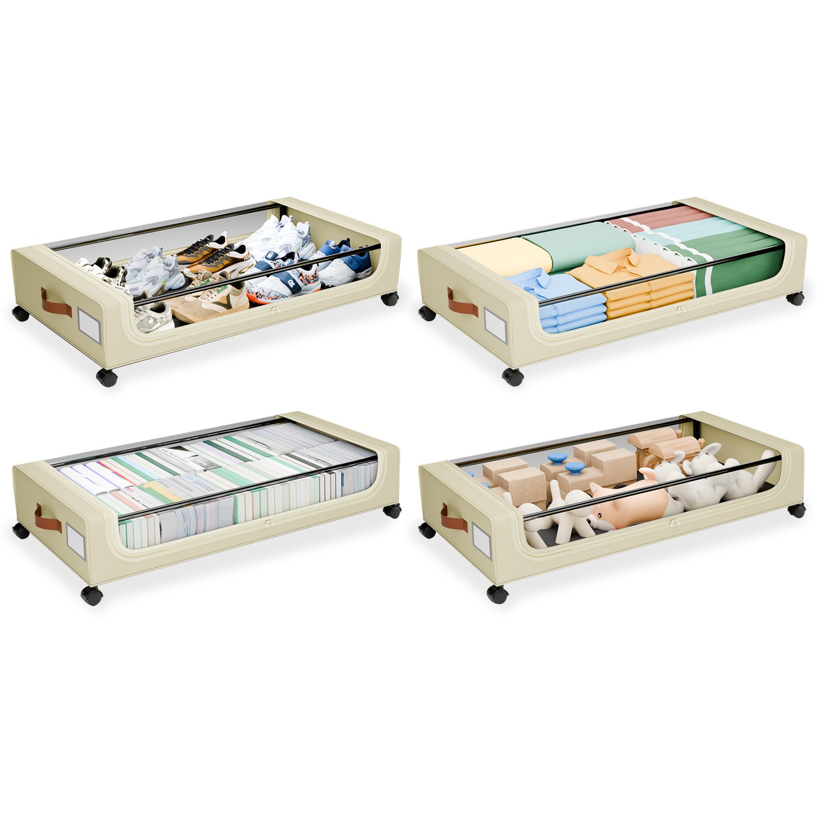 XXXL Under Bed Storage | 4-Pack Rolling Bins with Clear Lids for Clothes Toys