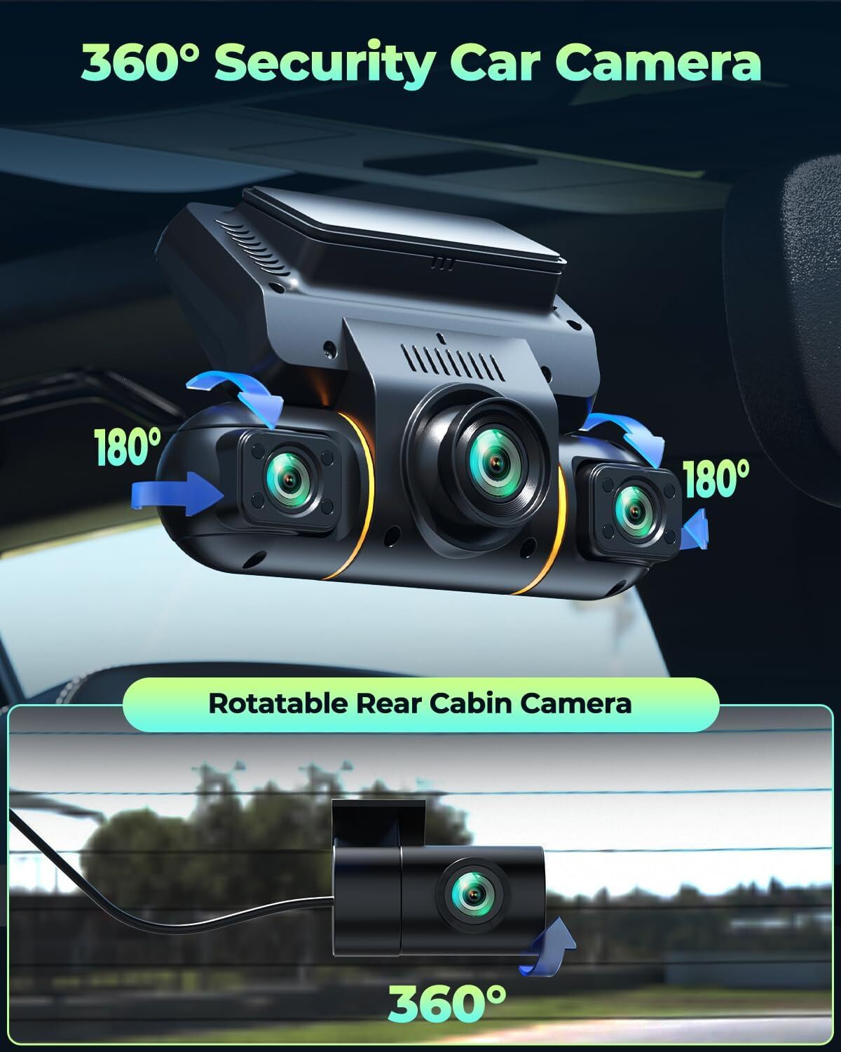 Dash Cam 4 Channel 360° Front Rear Inside DashCam, FHD 1080P Car Camera 128GB
