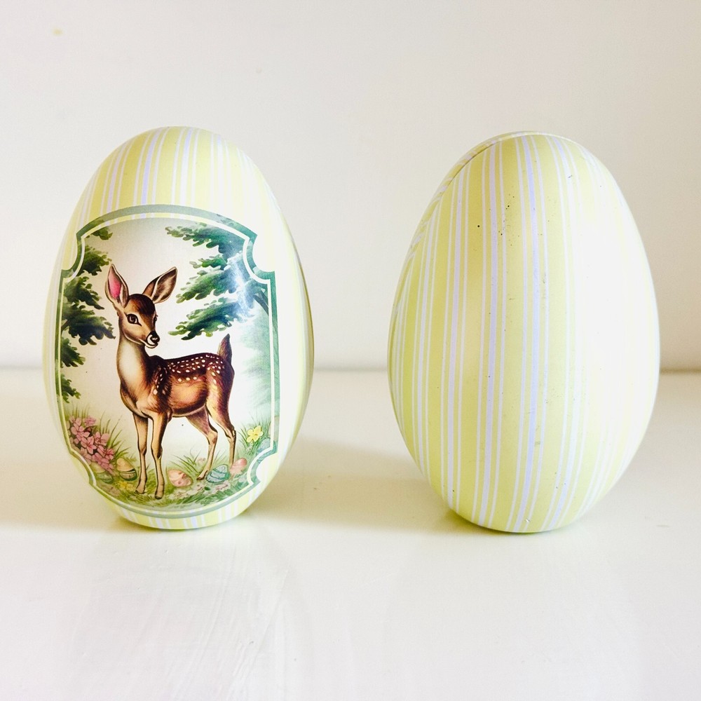 FIVE Easter Egg Tins. 5 Fillable Lithographed Metal Vintage Easter Eggs