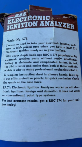 Vintage RAC 1pc ELECTRONIC Ignition ANALYZER Model #574 - Fast Shipping