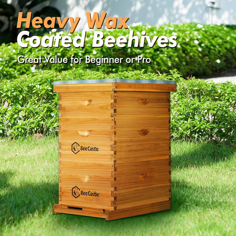 10 Frame Langstroth Bee Hive Coated with Beeswax Includes Beehive Frames and Wax