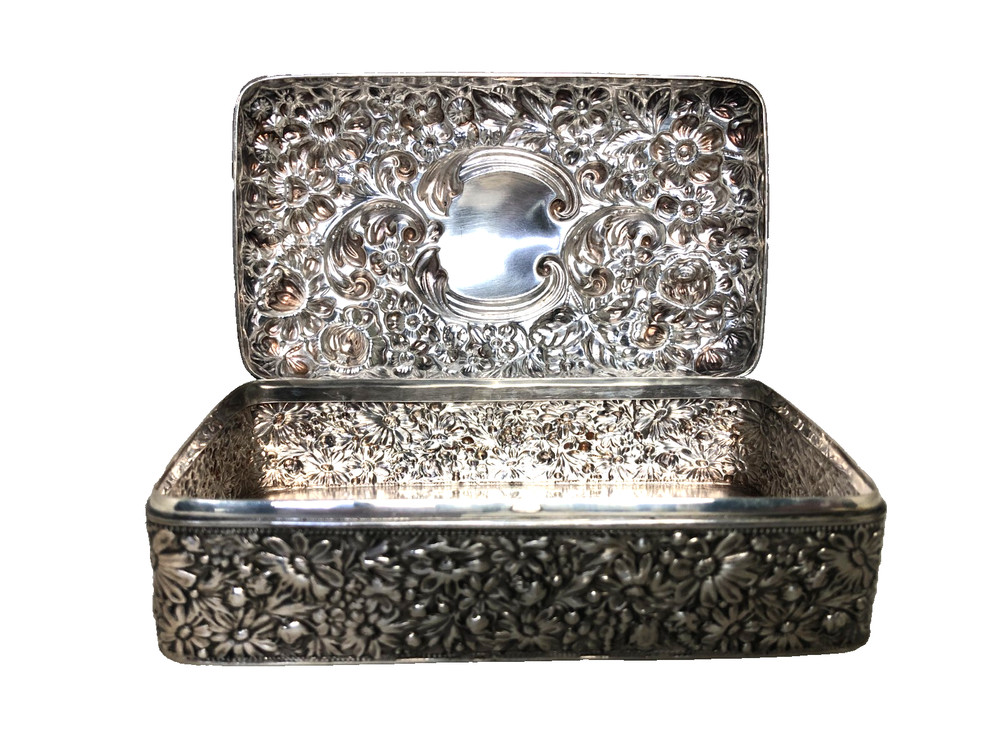Antique Gorham Cluny Pattern Sterling Silver Rectangular Hinged Box, 177 Grams.