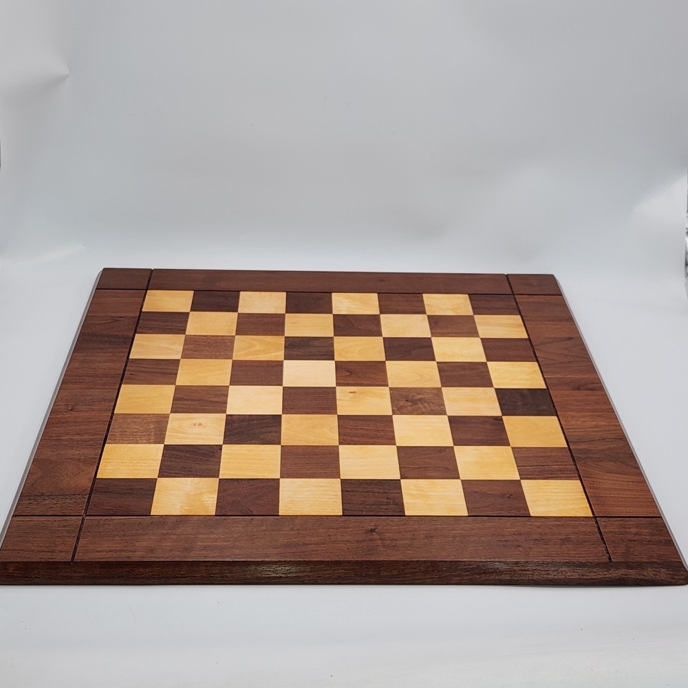 Vtg Drueke 21" Solid Walnut/Maple Chess Board 2" Squares Restored Two Sided 7lbs