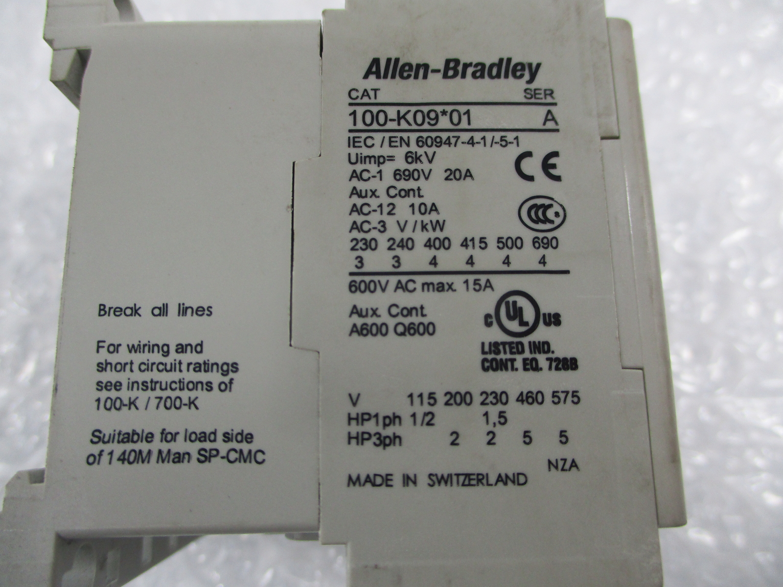 ALLEN BRADLEY 100-K09D01 SER.A CONTACTOR 120V NSNP