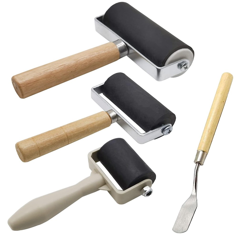 4 Pack Rubber Roller - Brayer Rollers with 3 Size for Crafting Brayer Roller