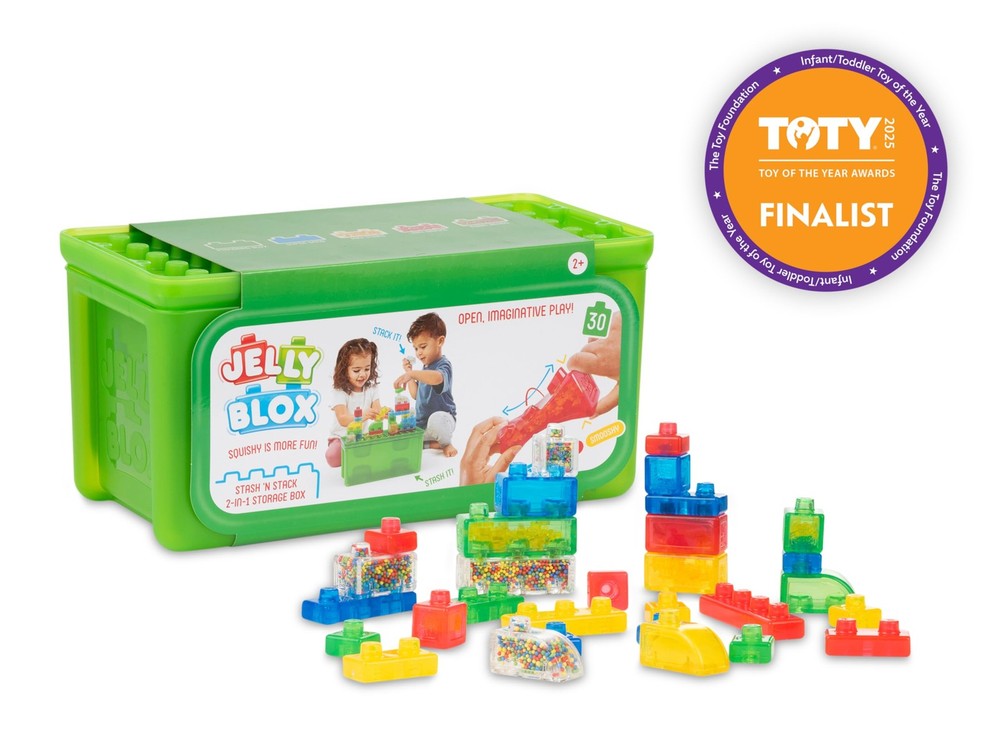 Jelly Blox Stash 'N Stack 2-in-1 Storage Case with 30 Medium, Multicolor