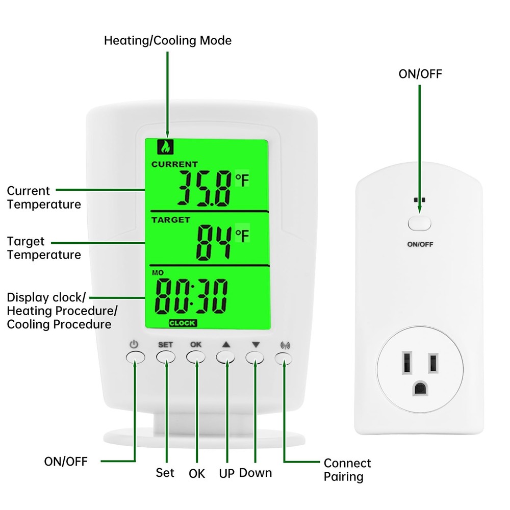 Diymore WTC100 Wireless Thermostat - Digital Temperature Controller White