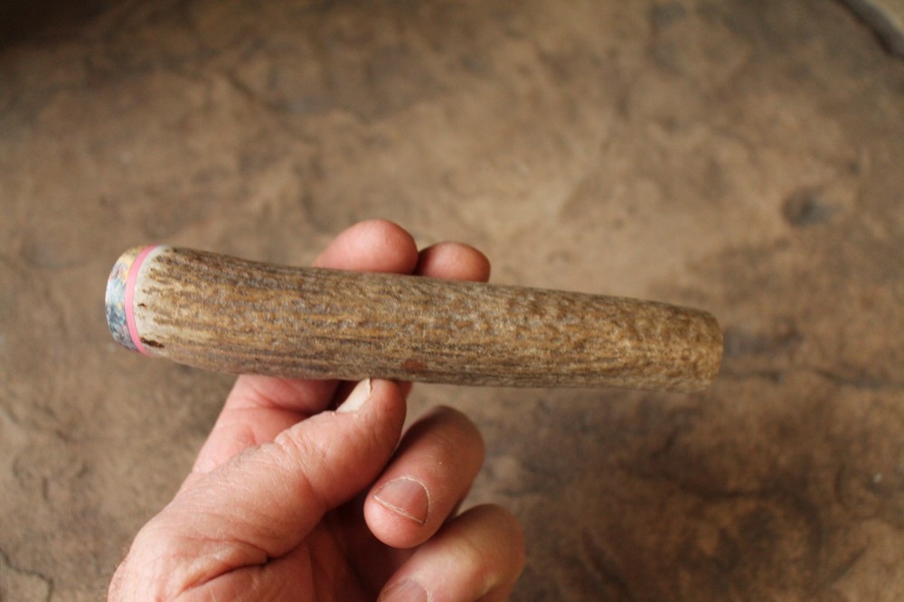 Elk antler knife handle ~ stabilized box elder burl ~ Flintknapping supply tool