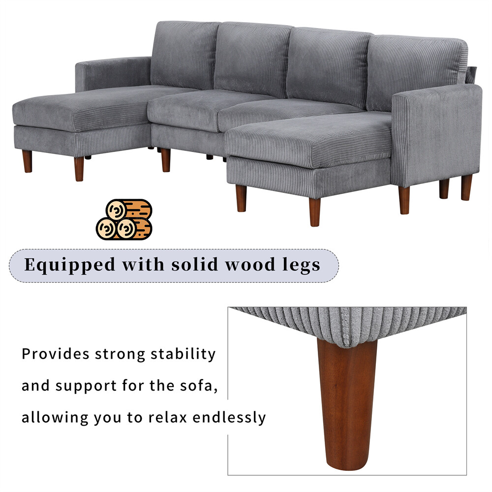 103'' U-shaped Sponge-filled Cushion Combination Sofa with Solid Wood Legs