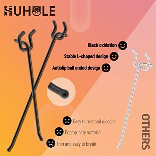 Black Pegboard Hooks - 6 Inch, 25PC, Heavy Duty, Rust Resistant, Wall Mount