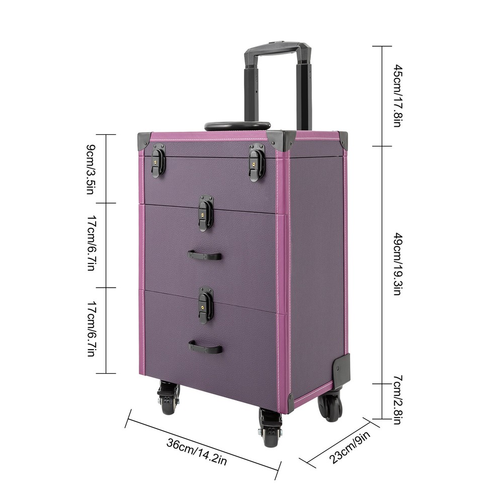 Makeup Train Case Rolling Cosmetic Trolley Makeup Storage Organizer Luggage Box