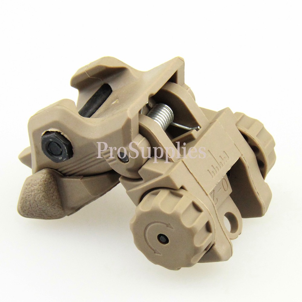 TAN Polymer Flip Up Folding Auto Deploy Front & Rear BUIS Back Up Sight Set