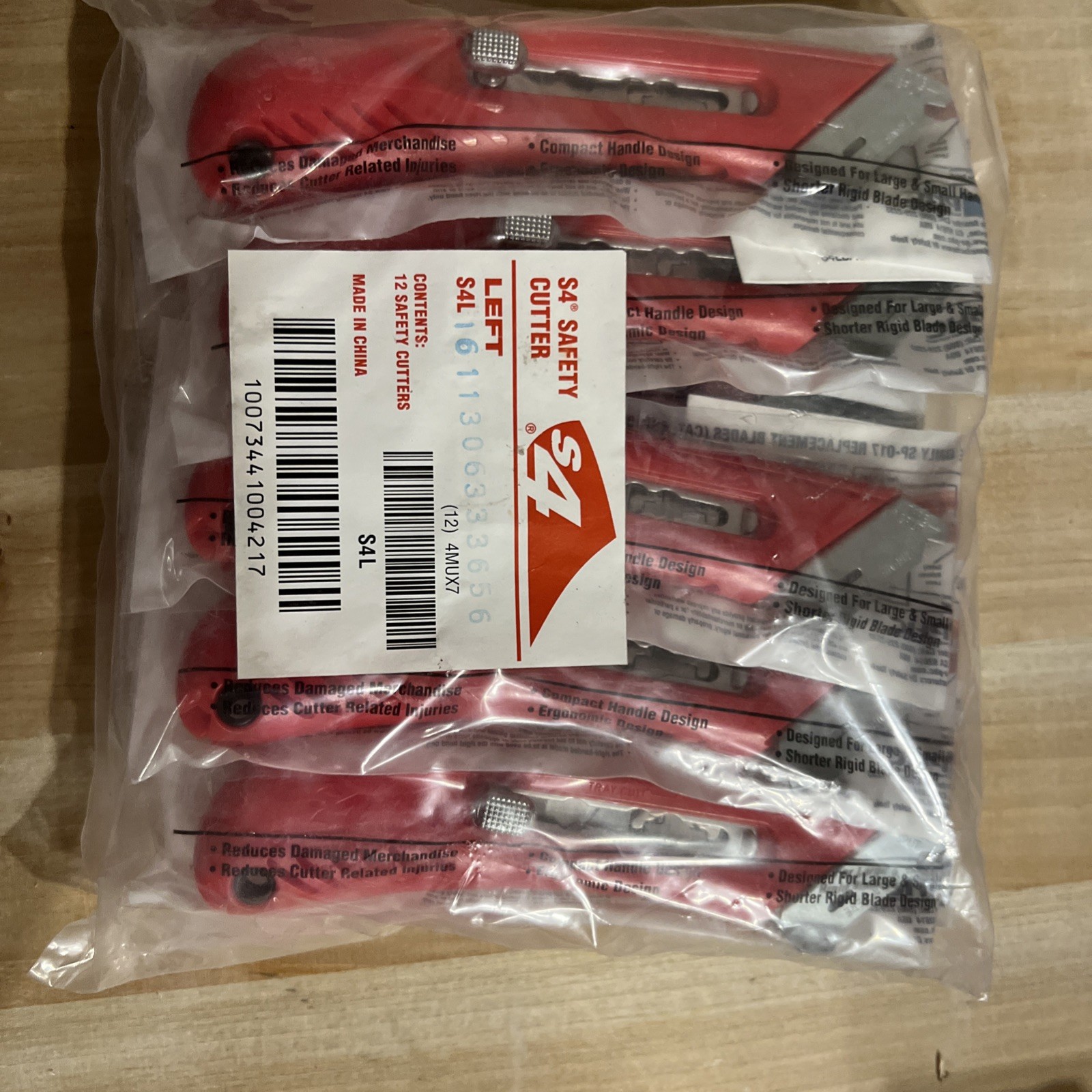 12 New S4L Safety Box Cutter Utility Knife Left Handed Steel Guard Blade, Red