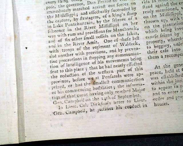 1780 WEST FLORIDA Surrender to Spanish Revolutionary War London Enemy Magazine