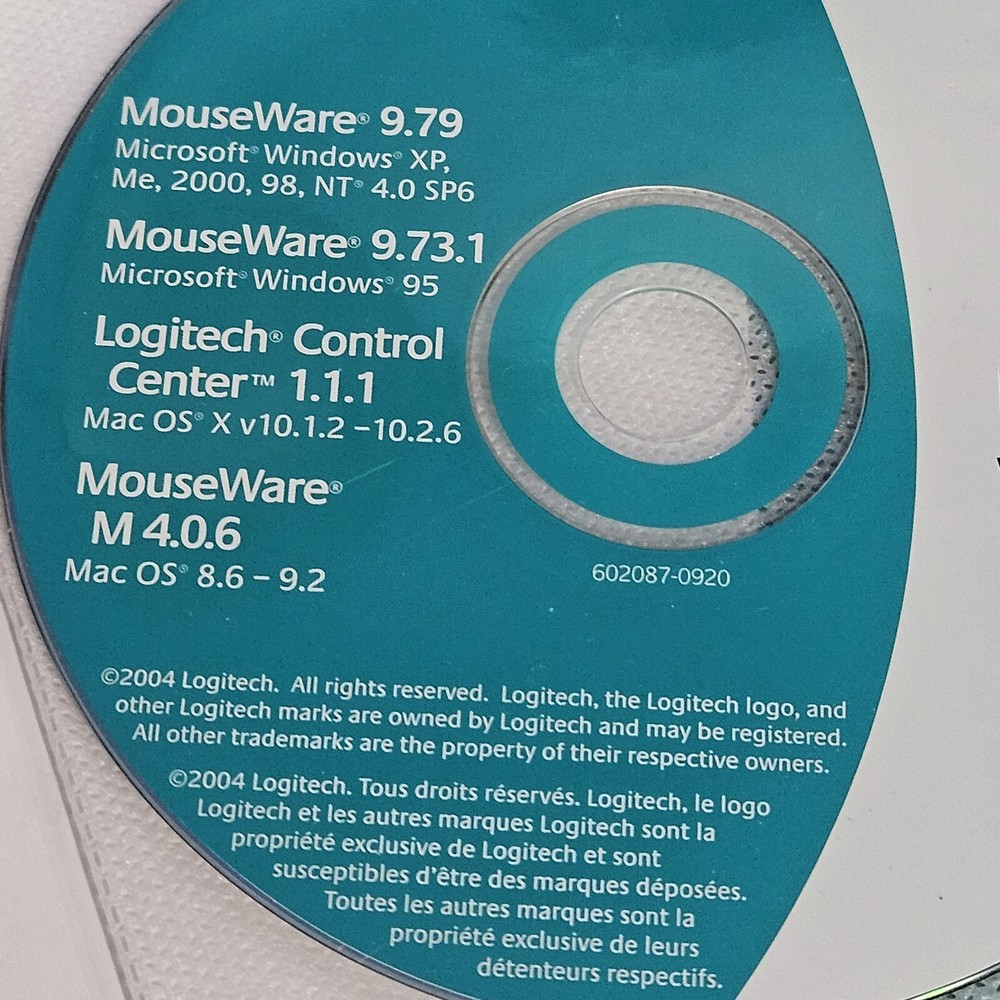 Logitech MouseWare CD 9.79 Software 2004 Windows Mac Disk & Instructions