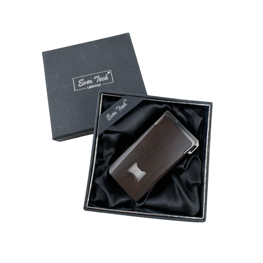 Windproof Dual-Flame Refillable Butane Torch Lighter with Adjustable Jet Wood