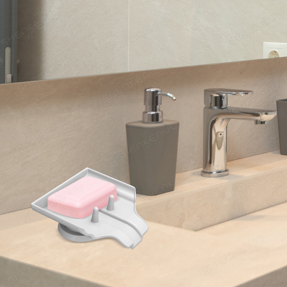 2pc Soap Dishes Holder Self Draining Leaf Shape Box Saver Suction Cup Bathroom
