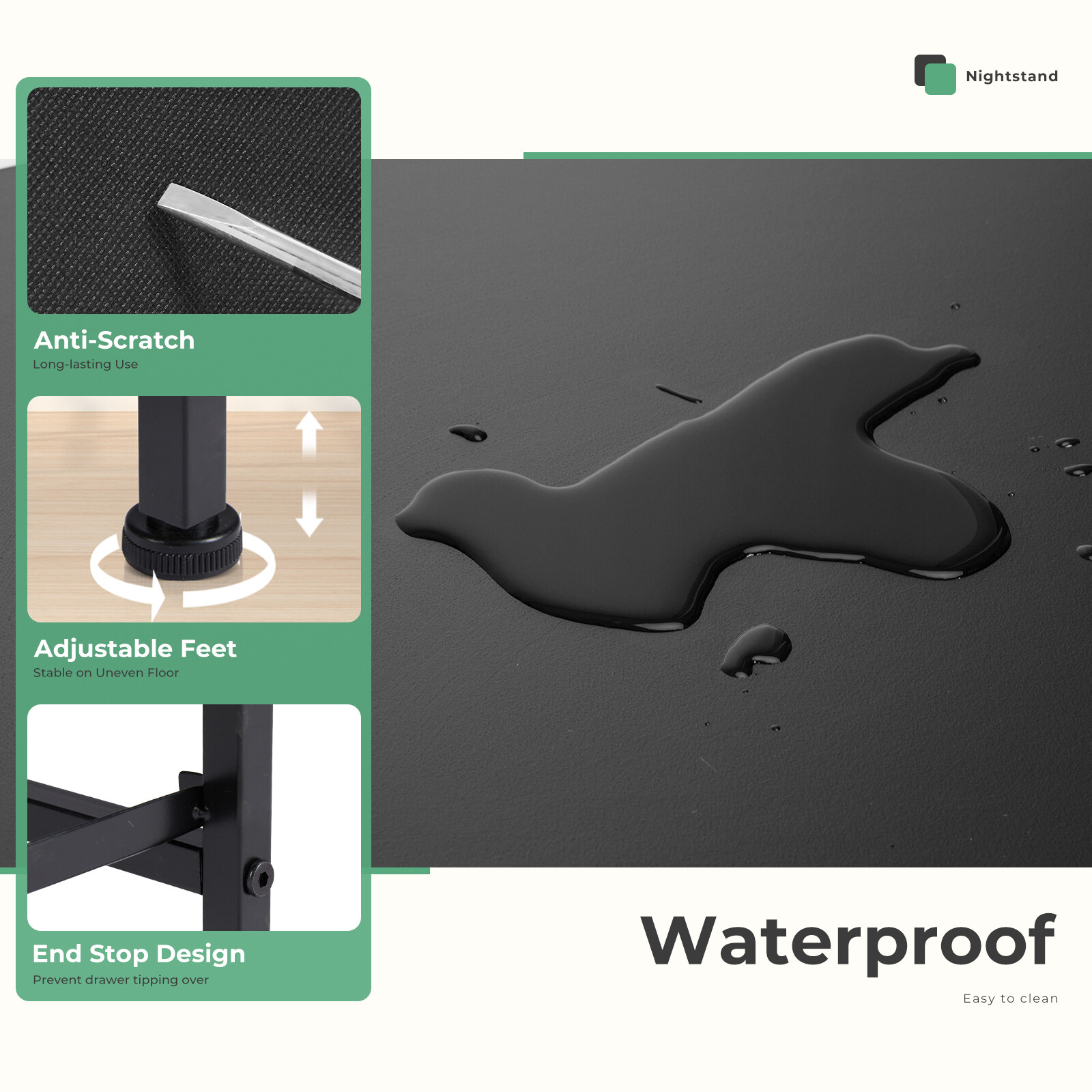 Set of 2 Nightstand End Tables with 2 Drawers - Small Dresser for Bedroom