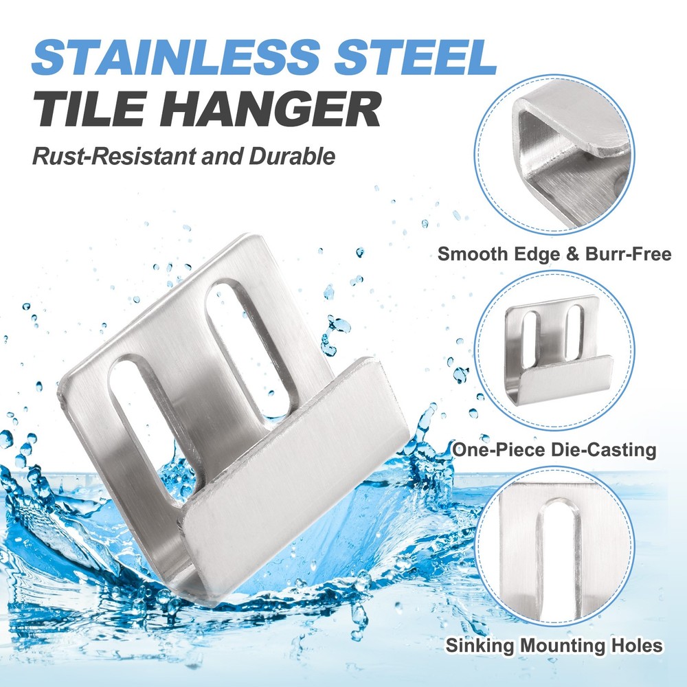10 Pcs Adjustable Tile Hooks, Silver, Width 10mm (3/8")
