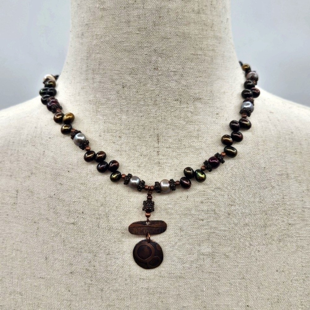 Multicolor Real Pearls and Copper Necklace