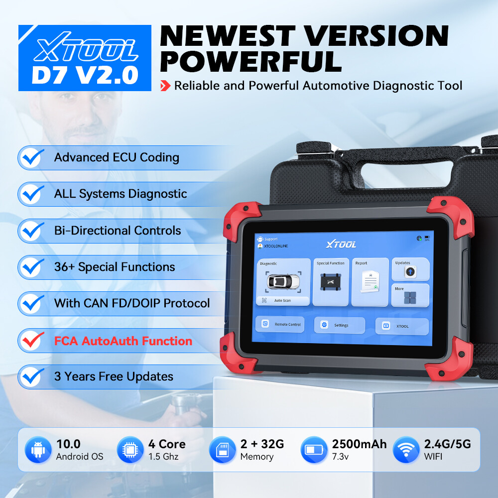 XTOOL D7 V2.0 Bidirectional All System Diagnostic Tool ECU Coding Key Programmer