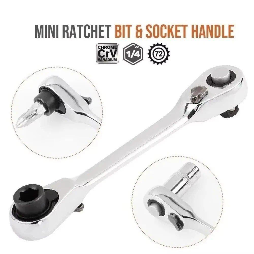 Mini 1/4 Ratchet Wrench Double Ended Quick Socket Tool for Hex Screwdriver USA