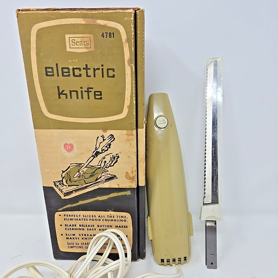 Vintage MCM Sears Electric Knife In Container Tested And Works