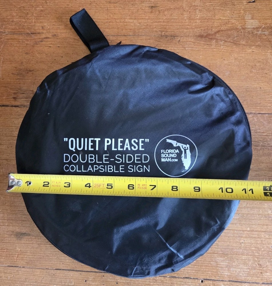 “Quiet Please Filming In Progress” Collapsible Sign / Reflector Double Sided Euc