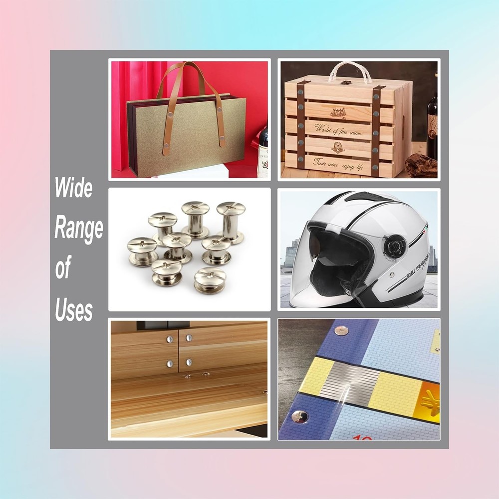 102 Sets Black Leather Rivets M5 Chicago Binding Screws Assorted Sizes Kit