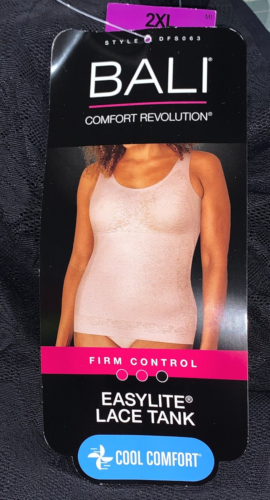 BALI Cool Comfort Revolution Lace Easylite Black Shaping Tank Top Wmn M L XL 2XL