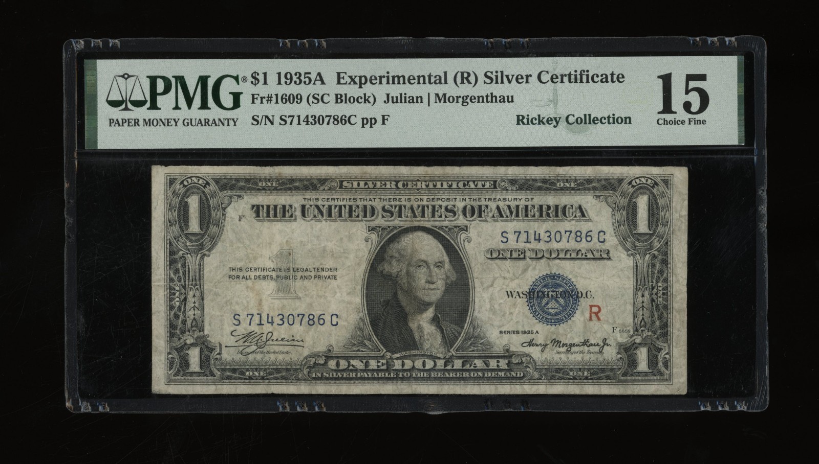 DBR 1935-A $1 Silver Experimental (R) Fr. 1609 PMG 15 Serial S71430786C