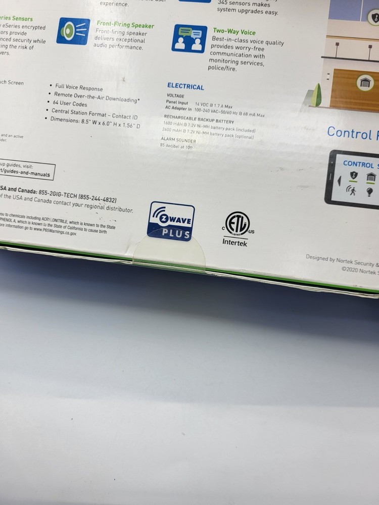 New 2GIG-GC2e-345 SECURITY SYSTEM CONTROL PANEL Zwave Plus Controller V1.21