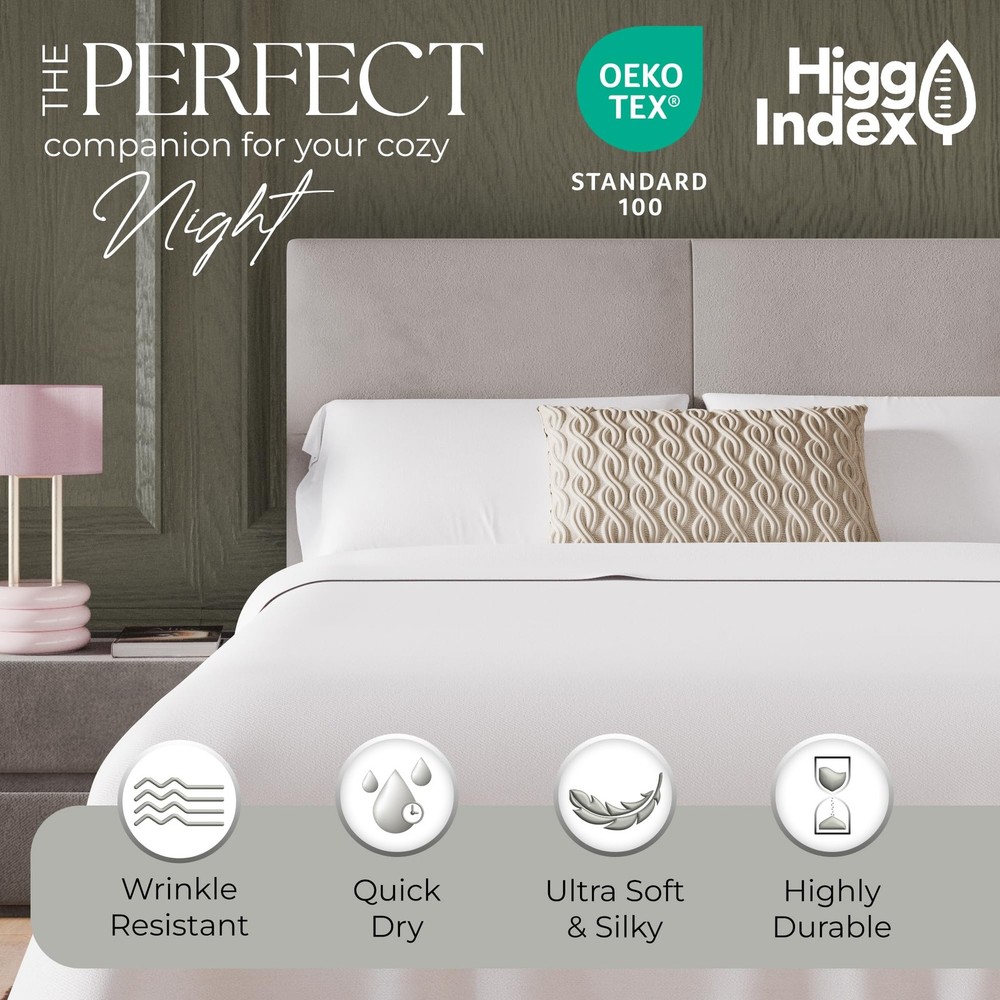 600 Thread Count Queen Bed Sheets Arctic White, Cotton Rich Sateen Weave Easy...