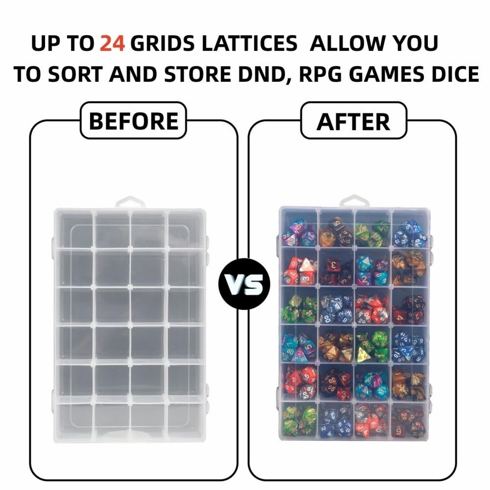 2 Pack DND Dice Storage Box Each 24 Grids Polyhedral Dice Organizer with Remo...