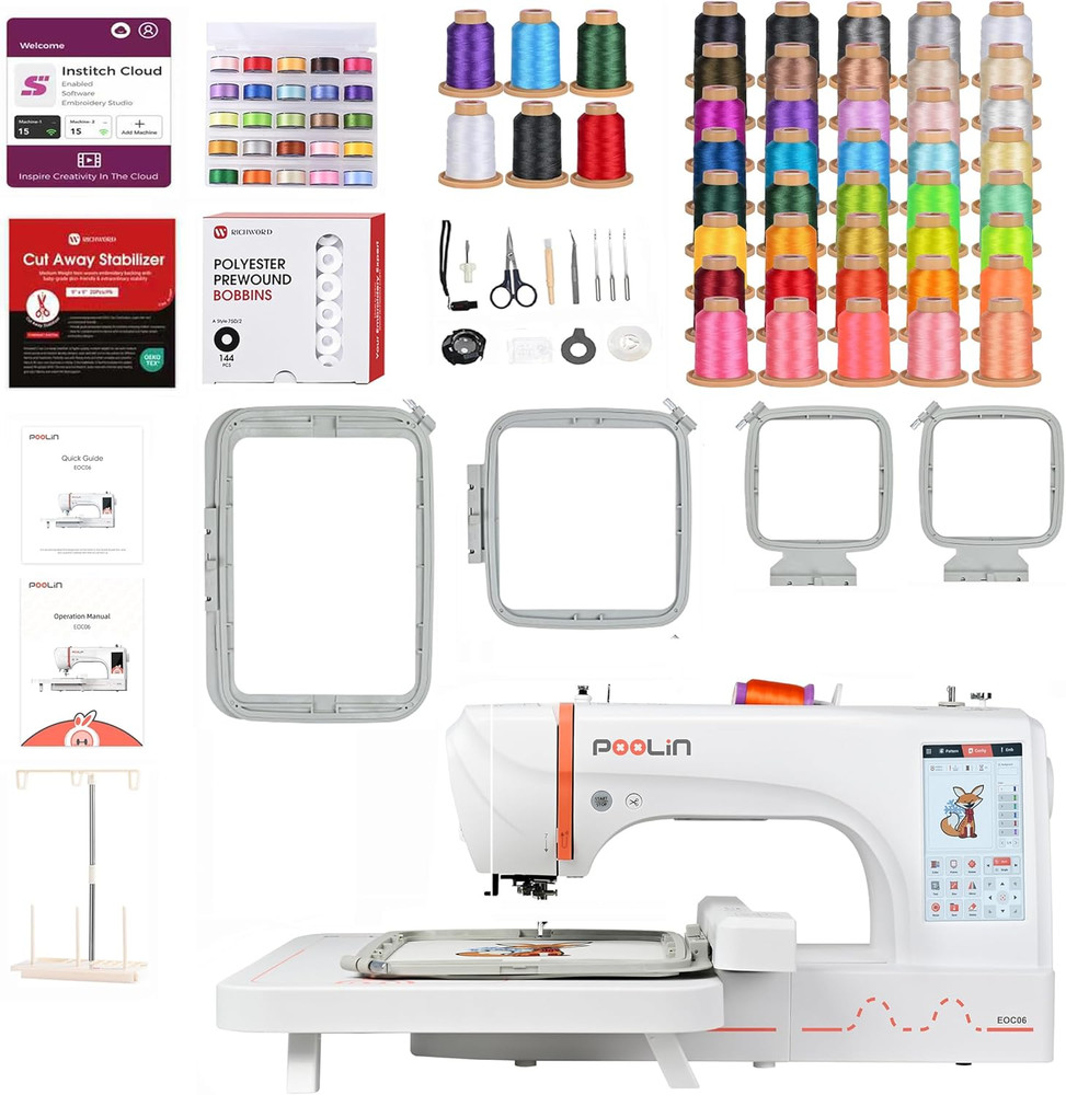 EOC06 Embroidery Machine Set: 40 Colors Threads & 144 Prewound Bobbins