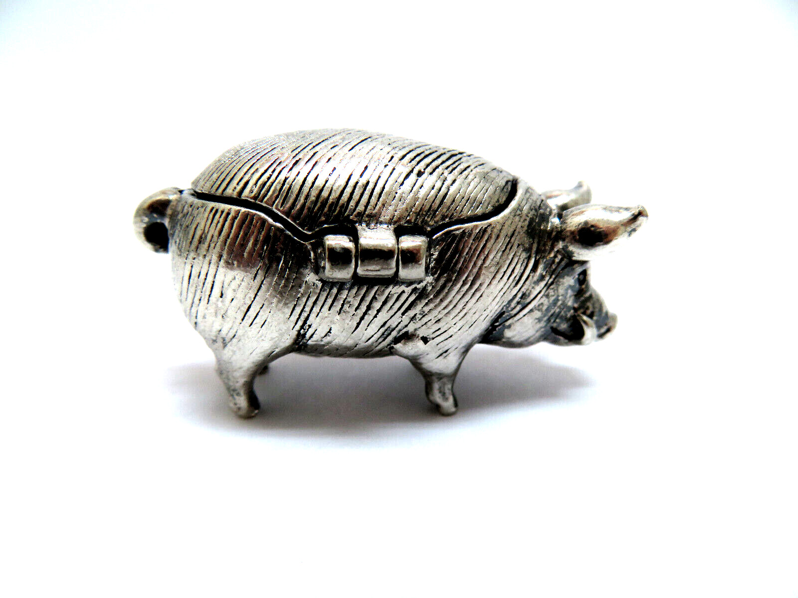 Vintage Silver Plate Heavy Figural PIG HOG BOAR Trinket Box ~ 45 g