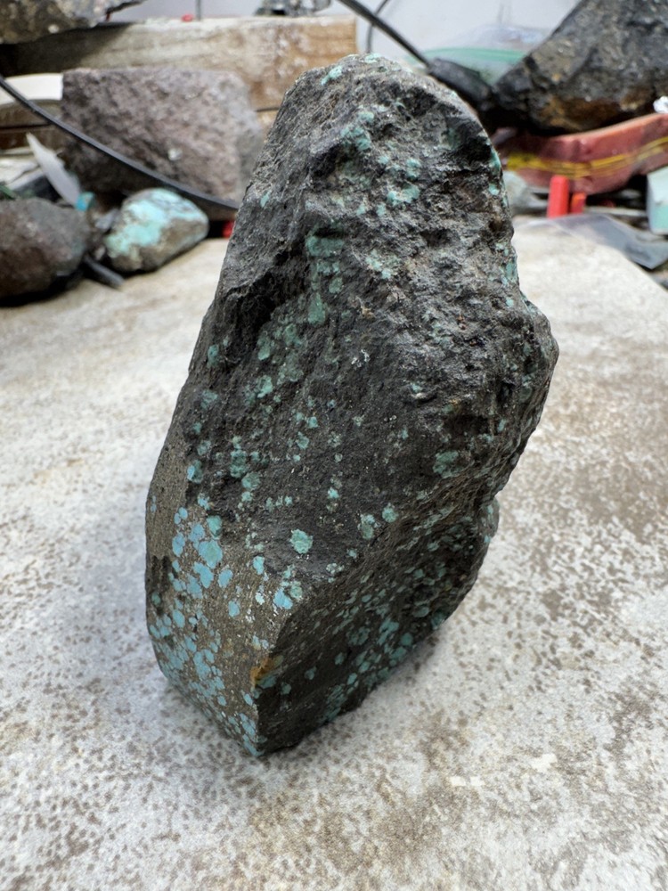 Hubei turquoise rough , solid spiderwebs nuggets in blue color tight pattern