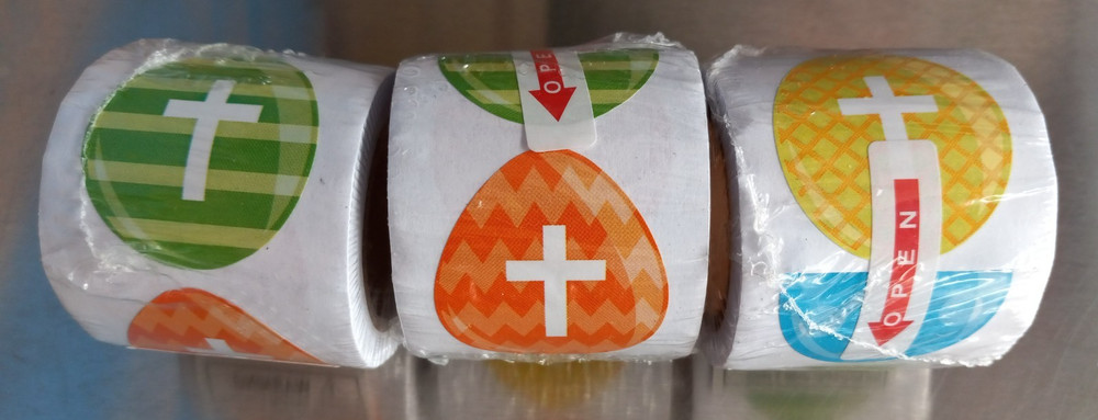 Easter Egg Cross Stickers 100ct. (3 Roll Lot) - New