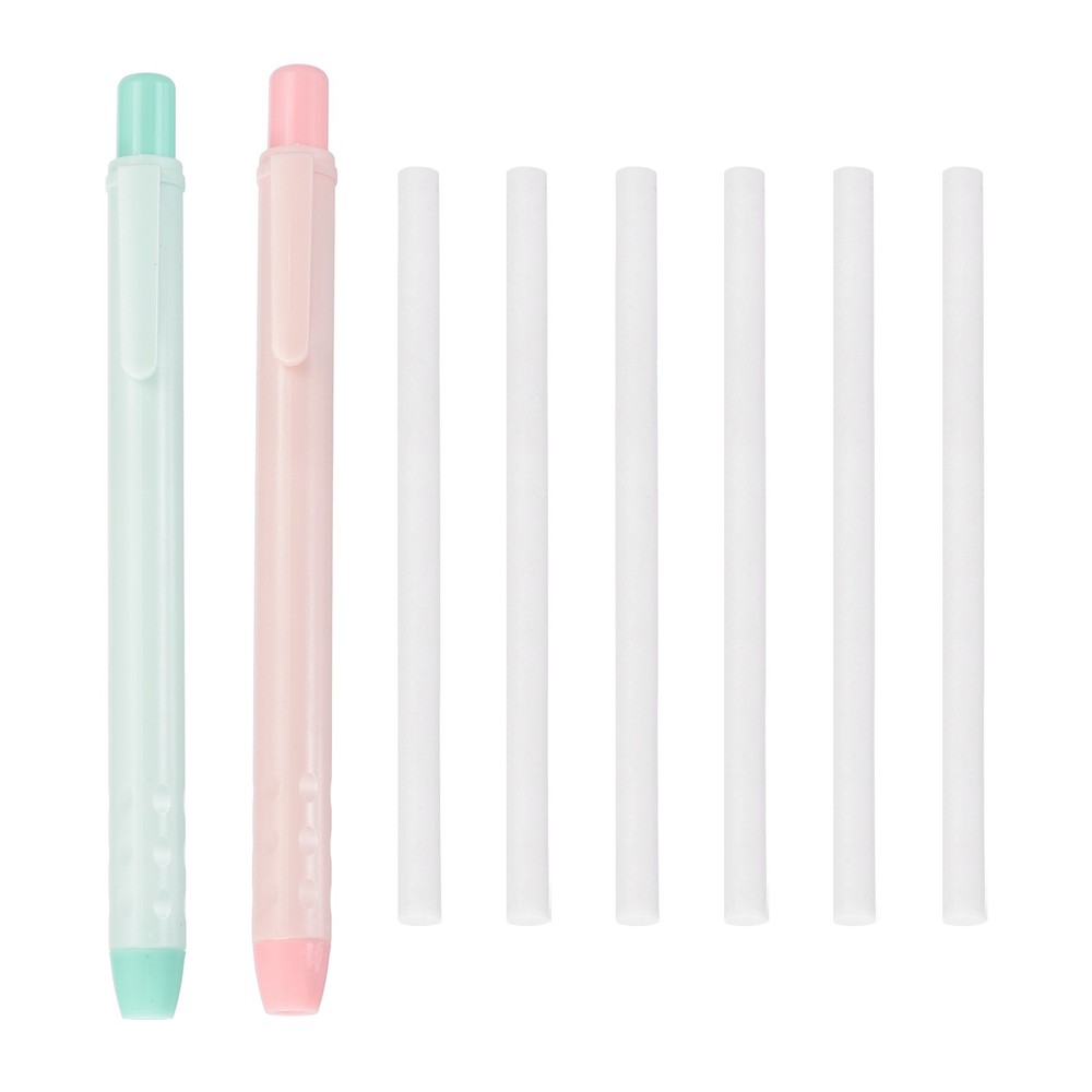 2+6Pcs Retractable Eraser Pen with 6Replacement Refill, Light Pink/Light Gray