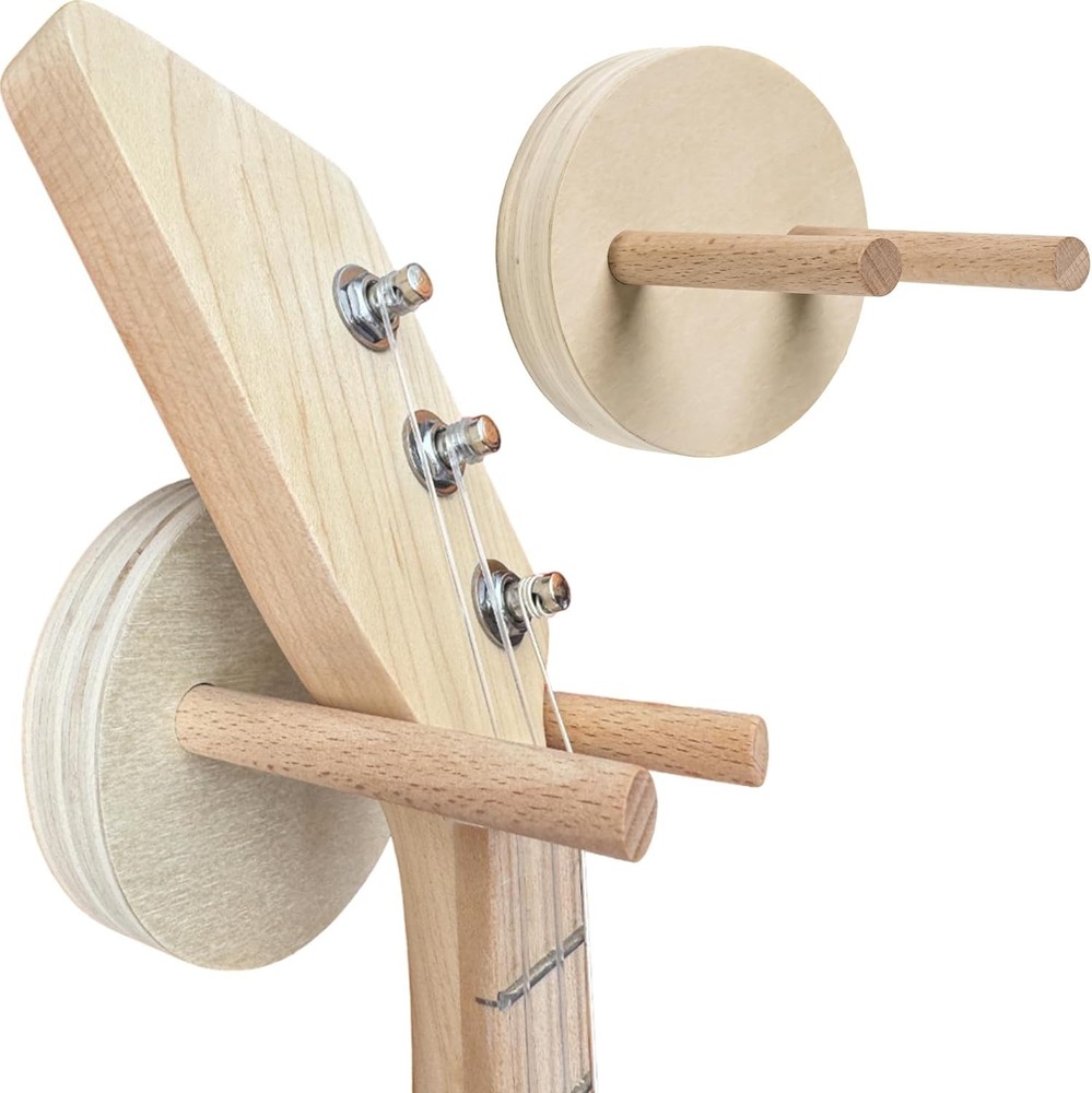 Stylish 2 Pack Guitar Wall Mounts - Real Wood & Adjustable for Mini Instruments