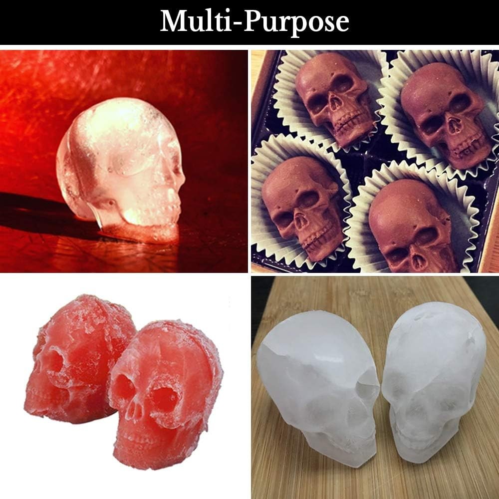 Extra Large 3D Skull Ice Mold Silicone Skull Chocolate Jelly Molds Trays with Fu