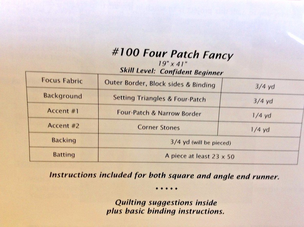 PERKINS DRY GOODS #100-FOUR PATCH FANCY TABLE RUNNER PATTERN