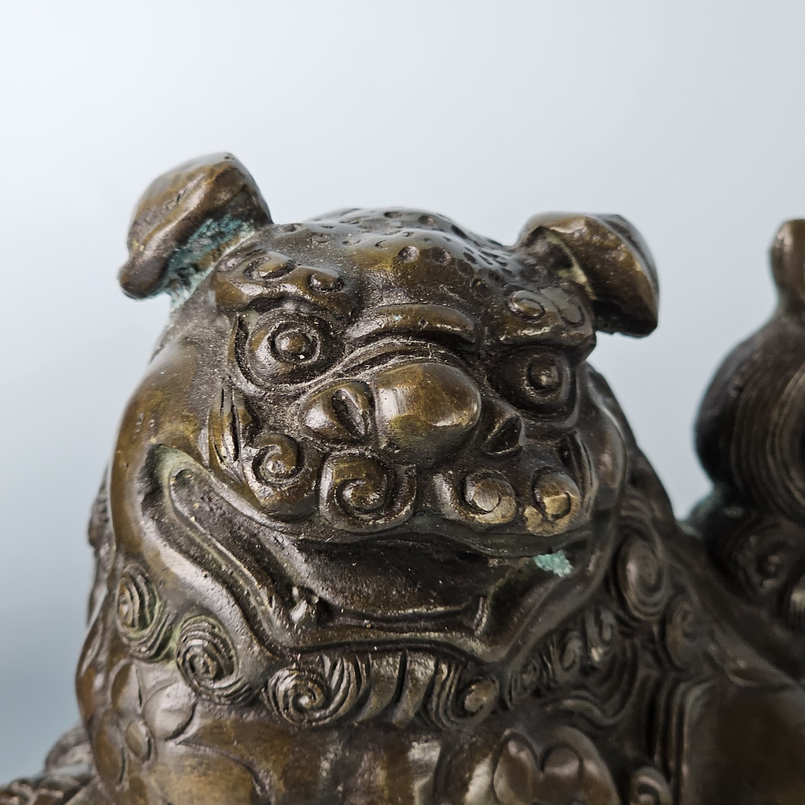 Vintage Asian Mythical Fu Foo Dog Guardian Lions Bronze Sculpture Marked