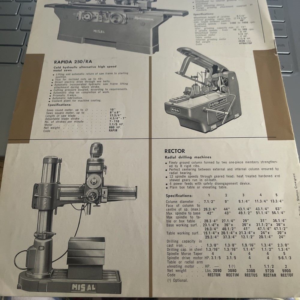 MISAL Machine Tools Btochure Manufaturing Program 1962