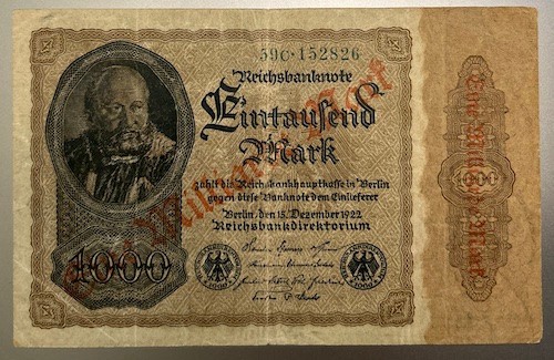 1922 German 1 billion Mark banknote, hyperinflation