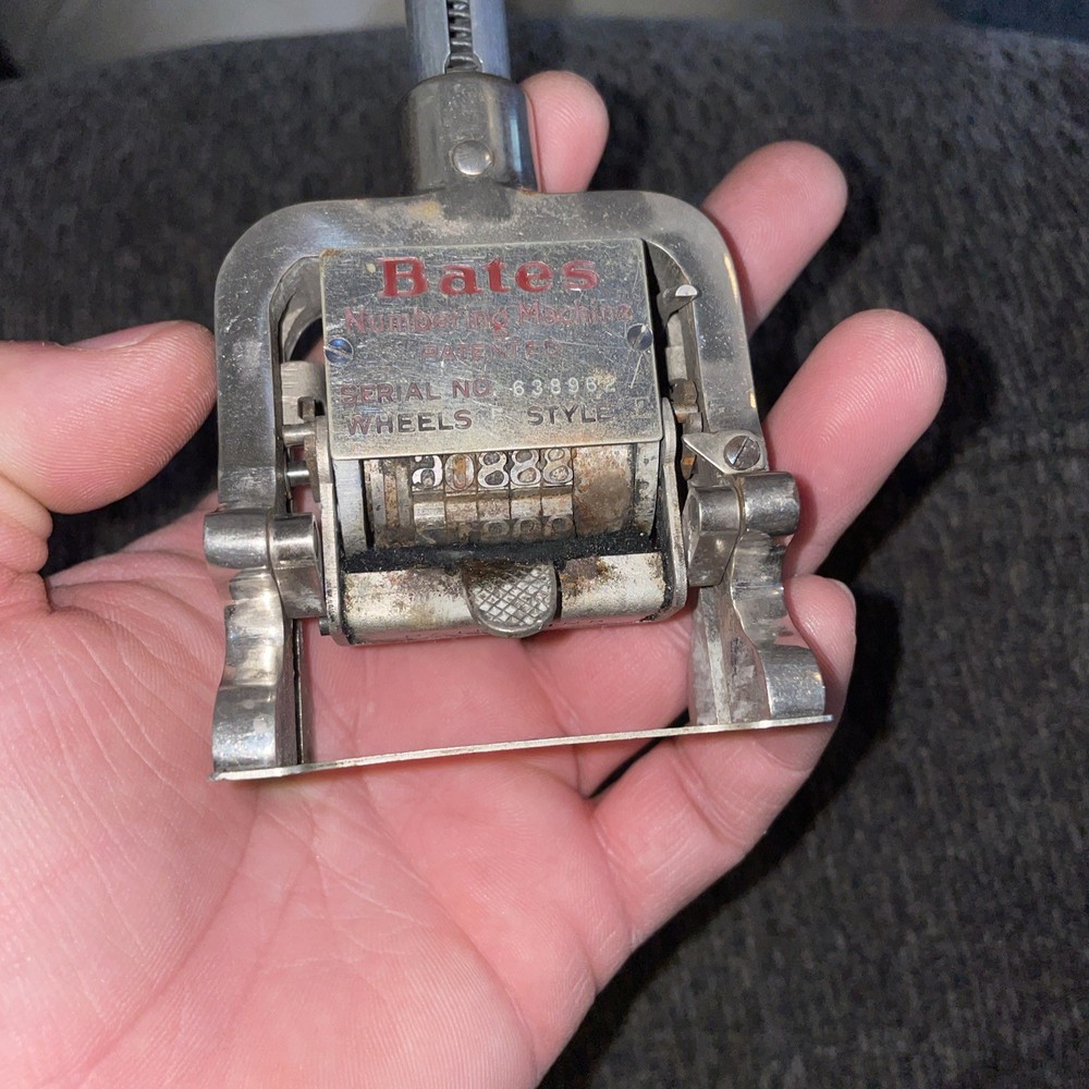 Antique Bates Numbering Machine Stamp Consecutive / Repeat