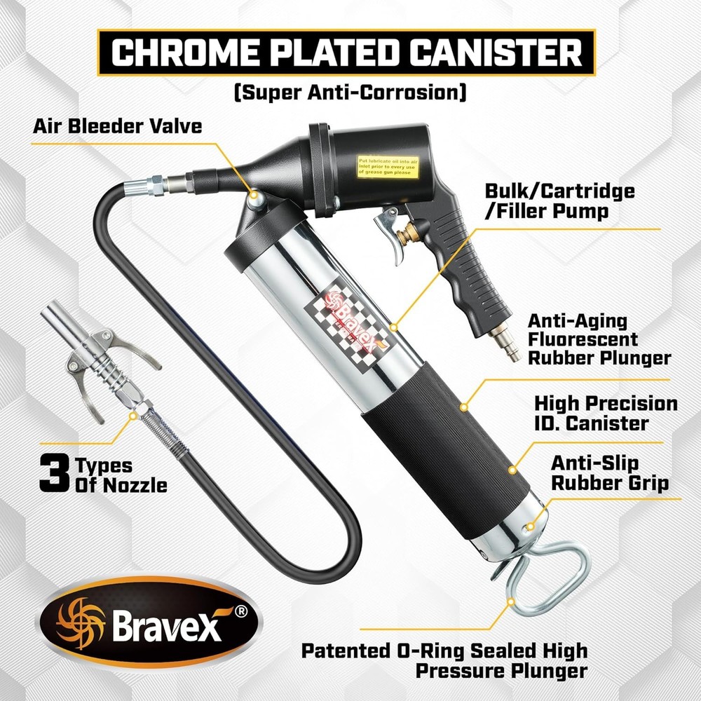 Pneumatic Grease Gun Automatic W/Quick Release Coupler,6000 PSI Air Compressor